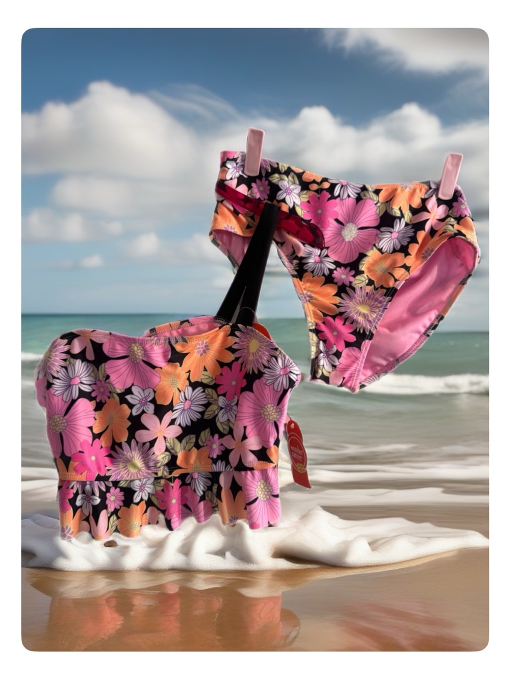 Kids Floral Two-Piece Swim Set - Pink & Orange Flowers